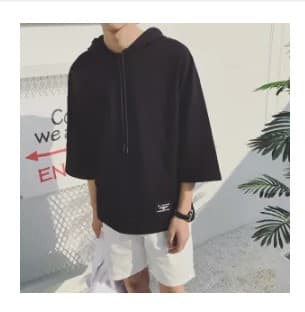 Loose-fit summer Men hoodies Korean hooded short-sleeve T-shirt (Blue) (Blue)