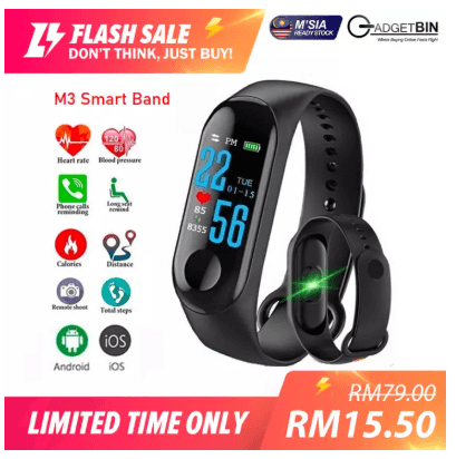 [ LazChoice ] Gadgetbin M3 Heart Rate Blood Pressure Monitor Touch Screen Smart Watch Activity Fitness Tracker Pedometer Sport Watch Smartband