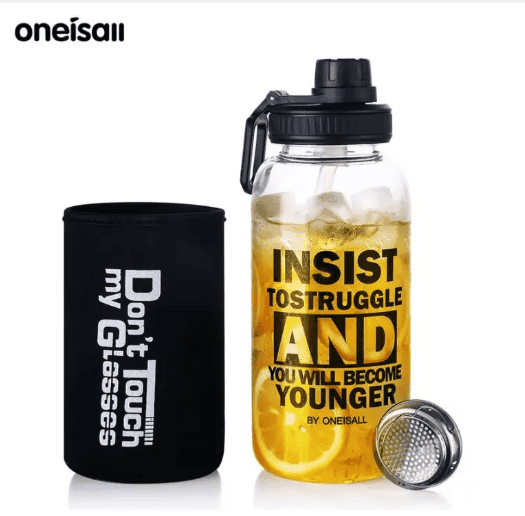 1000ml Glass Water Bottle Portable High Borosilicate Sports Water Bottle With Tea Filter Straw Phone Holder Drinkware