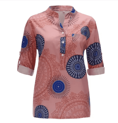 Printed long-sleeved V-neck top