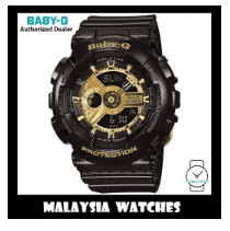 (OFFICIAL WARRANTY) Casio Baby-G BA-110-1A Limited Model Analog & Digital Women's Resin Watch BA-110-1 / BA-110 / BA-110-1ADR (Black & Gold)