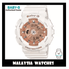 (OFFICIAL WARRANTY) Casio Baby-G BA-110-7A1 Standard Analog & Digital Women's Resin Watch BA-110 / BA-110-7A1DR (White & Rose Gold)