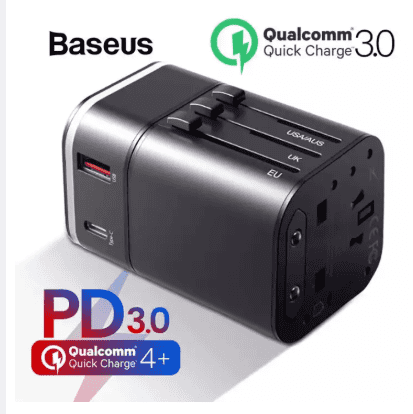 Baseus 18W PD Quick Charging International Travel USB Charger Power Adapter QC 3.0 Fast Charging Wall Plug Socket For iphone 11 11 Pro 8 6 Samsung Note 10 10 P (UK/EU/AU/US Style in One)