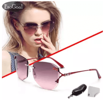 EsoGoal Newest Women Sunglasses Square Oversized Rimless Diamond Cutting Lens Fashion Shades Sun Glasses With-Box