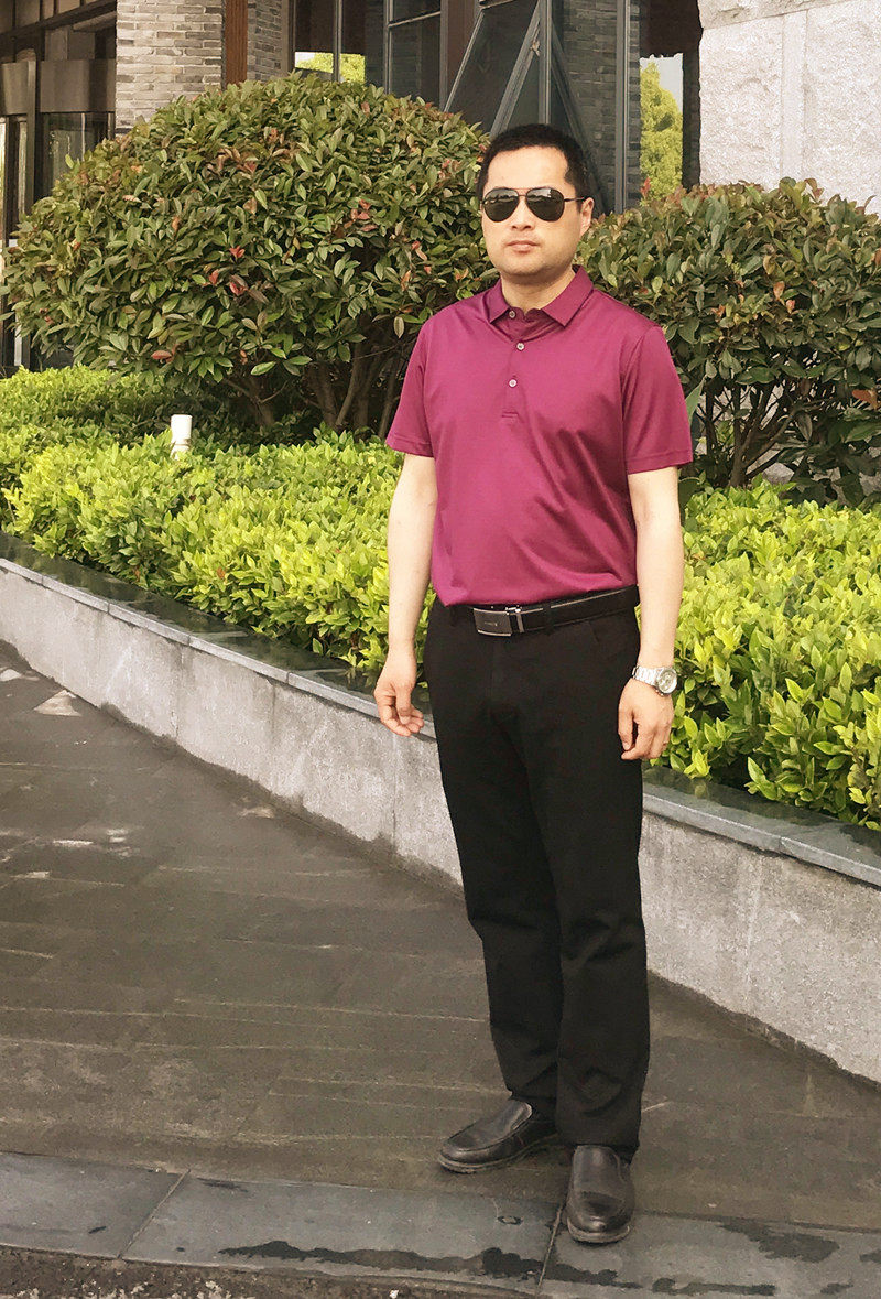 劲霸男士T恤桑蚕丝 净色提花撞色拼接短袖丝光棉T恤