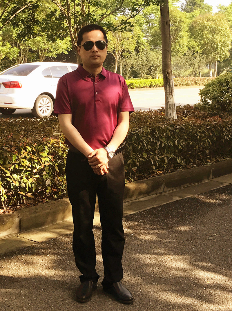 劲霸男士T恤桑蚕丝 净色提花撞色拼接短袖丝光棉T恤