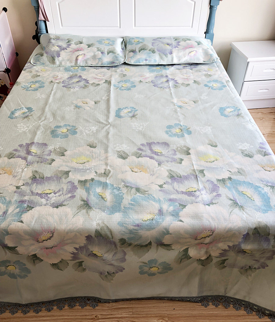 水星家纺仲夏之蓝床单式粗丝冰丝席