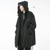 BJHG欧美街头ifashion宽松中长款燕尾男士连帽风衣夹克春季外套男