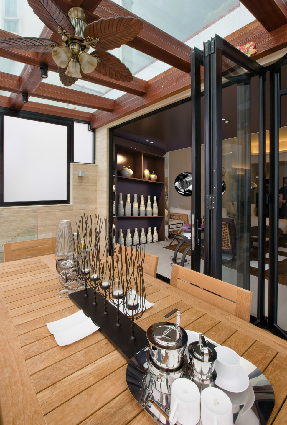 580平别墅断桥铝阳光房图片 玻璃铝合金折叠门图片_5