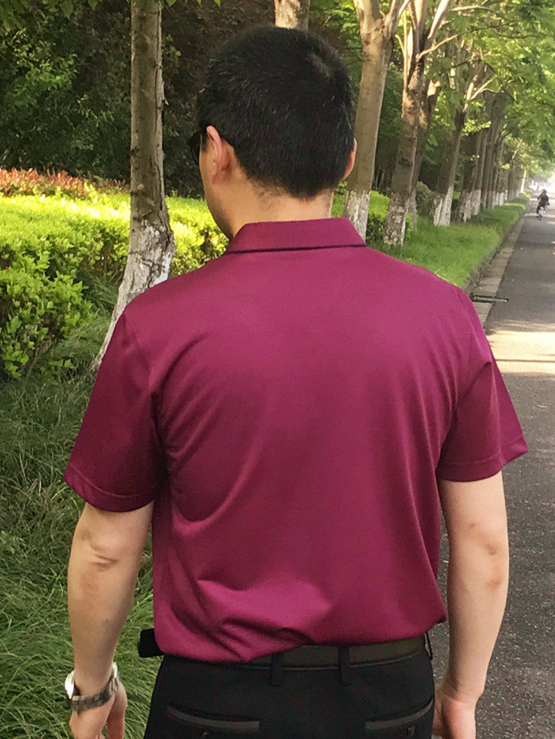 劲霸男士T恤桑蚕丝 净色提花撞色拼接短袖丝光棉T恤