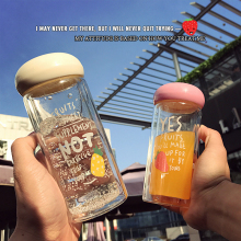 创意透明双层隔热带提绳水果玻璃水瓶带盖便携学生情侣随手水杯子