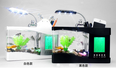 创意桌面迷你鱼缸灯电子多功能生态小型水族箱送男女生日礼物包邮