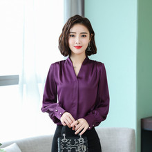 宽松桑蚕丝上衣 长袖 重磅真丝衬衫 弹力绸缎面小衫 女装 2019春秋新款