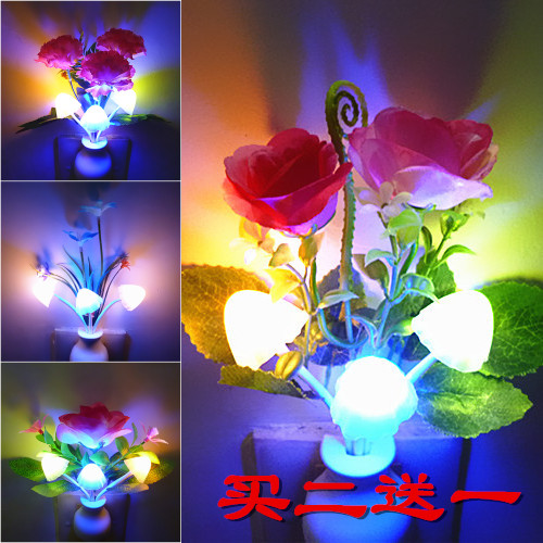 led节能暖光小夜灯卧室床头灯七彩墙壁灯光控插电灯创意感应灯
