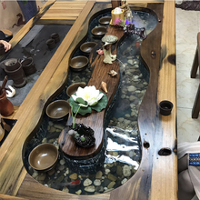 老船木茶桌椅组合流水循环茶台仿古实木家具禅意功夫养鱼创意茶几