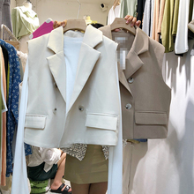 2019早秋净色翻领复古百搭学院风宽松气质显瘦短板西服马甲外套女