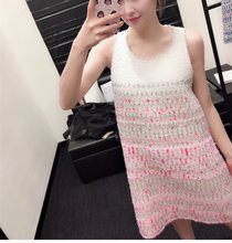 针织背心连衣裙名媛气质度假 叶珂2019夏新小香风亮丝渐变粉色无袖