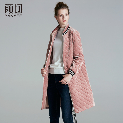 颜域棉衣女装2017冬季新款丝绒棉服女轻薄棉袄加厚中长款大码外套