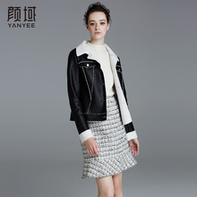 颜域品牌女装2017秋冬装新款欧美时尚翻领短款保暖皮毛外套上衣图片