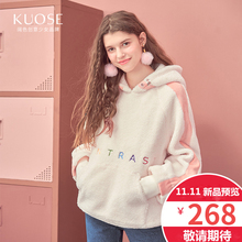 阔色2018秋冬新款韩版女装学生宽松连帽绒衫外套oversize卫衣图片