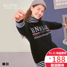 阔色2018秋冬新款韩版女学生黑色条纹慵懒风高领酷潮上衣毛衣图片