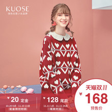 阔色2018秋冬新款韩版女装红色小清新慵懒风圆领套头上衣毛衣图片