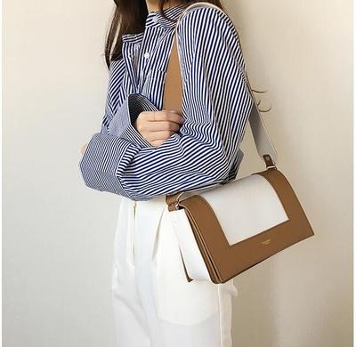 2018韩国秋冬新款斜挎女包软皮撞色单肩包拼色包长方形宽带女包包