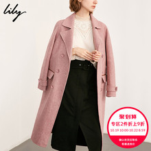 特Lily2018冬新款女装人字呢修身长款羊毛大衣毛呢外套1E09图片