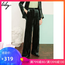 【明星同款】Lily2019春秋新款复古双面丝绒阔腿裤119120C5230