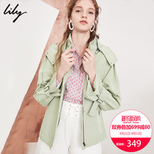 Lily2018秋新款女装通勤高领可拆卸连帽拉链短外套118140C3607图片