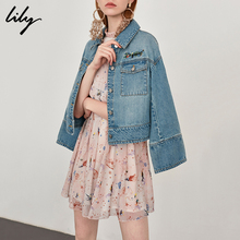 Lily2018秋新款女装精致刺绣浅蓝牛仔修身短外套118339G3925图片