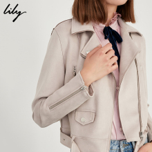 Lily2018秋新款女装帅气机车款仿麂皮多拉链短外套118339C3903图片