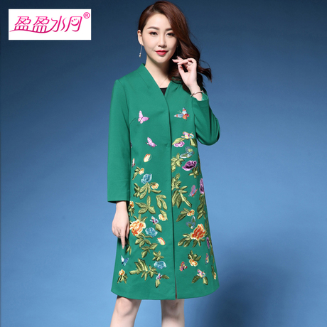 中老年女装妈妈秋冬装中长款刺绣风衣外套女装2017新款潮韩版衣服商品大图
