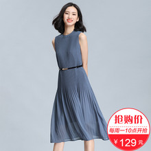 收腰无袖 连衣裙背心裙 2019夏新款 129元 雪纺连衣裙中长款 清仓