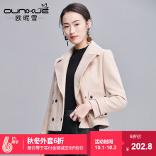 欧昵雪2018秋冬季新款女装英伦双排扣小个子短款呢子外套女长袖图片