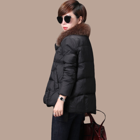 秋比羽绒服女短款2018新款百搭韩版时尚可拆卸真狐狸毛领冬外套女商品大图