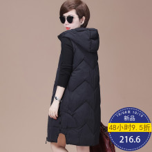 秋比羽绒棉马甲女2018新款秋冬季中长款韩版连帽无袖棉服女棉袄图片