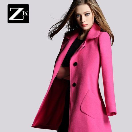 ZK女装2018新款修身毛呢外套女中长款毛呢大衣新款商品大图