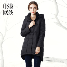 OSA欧莎冬季显瘦保暖连帽不规则羽绒服外套