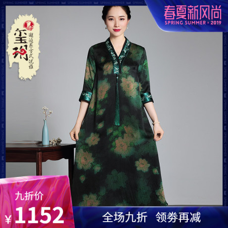 2019秋季新款复古香云纱真丝中式连衣裙 禅意改良宽松旗袍式女装商品大图