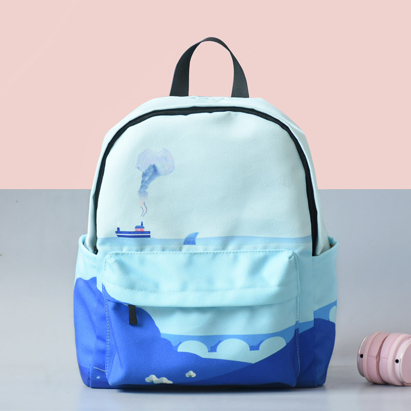 poy花曦家简约双肩包女小清新印花背包校园大