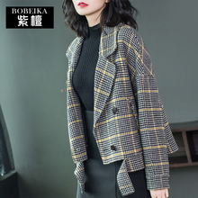 紫檀大衣女新款2018流行大衣冬季外套女短款羊毛呢上衣毛呢外套女图片