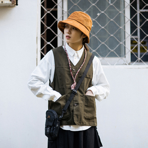 EpicSocotra日系阿美咔叽BF风中性工装马甲男女同款休闲青年马夹