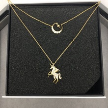 独角兽星月亮天马颈链纯银镀黄金色女生项链女款 抖音同款 锁骨链