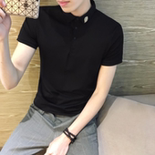 男青年日系小领修身 学生潮牌t恤原宿翻领夏季港风 polo衫 短袖 韩版