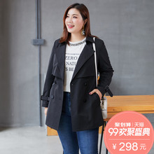 纤莉秀2018秋装新款大码女装时尚修身韩版显瘦胖妹妹中长风衣外套图片