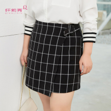 纤莉秀2018秋装新款大码女装时尚显瘦高腰A字半身裙胖mm藏肉短裙图片