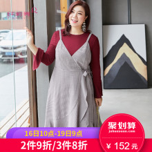 纤莉秀2018秋装新款大码女装文艺条格背心吊带韩版显瘦无袖连衣裙图片