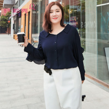 纤莉秀大码女装2018秋装新款200斤胖mm淑女长袖衬衫藏肉衬衣图片
