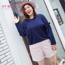 纤莉秀加肥加大码女装胖mm2018新款秋装遮肚子藏肉微胖大码t恤图片